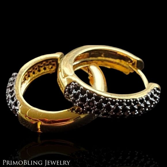 Black & Gold Hoop Earrings - Picture 1 of 4